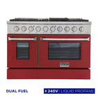 Kucht 48" KDF Series Pro Style Propane Ready Dual Fuel Range - Stainless Steel/Red-Professional class range features 2-20000 BTU dual burners with simmer, 2-12000 BTU burners, 2-9000 BTU burners and 2-6000 BTU burners
