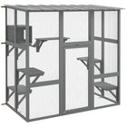 PawHut - Enclos extérieur pour chat en bois - 67,7 po L x 35,4 po l x 70,5 po H - gris-Installation contre le mur, connexion intérieure et extérieure 