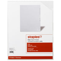 Staples Poly Project Pockets - Letter Size - Clear - 5 Pack-Sealed on two sides to hold documents securely