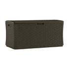 Suncast - Coffre de terrasse extra-large en osier de 134 gallons - couleur Java-La construction durable en résine à parois multiples permet une utilisation toute l’année et un entretien facile.