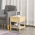 HOMCOM - Table de chevet étroite avec éléments en rotin - bois naturel-Le tiroir et l’étagère ouverte offrent suffisamment d’espace pour ranger des livres, des lampes, des stylos ou des essentiels pour la nuit 