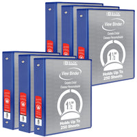 BAZIC Products 1.5" 3-Ring View Binder with 2 Pockets - Blue - 6 Pack-Hard Vinyl Cover