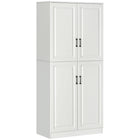 HOMCOM 71" H Kitchen Pantry Cabinet with 4 Hinged Doors and Adjustable Shelves - White-Features raised door panels in solid colour adding modern simplistic beauty to your home 
