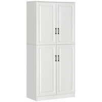 HOMCOM 71" H Kitchen Pantry Cabinet with 4 Hinged Doors and Adjustable Shelves - White-Features raised door panels in solid colour adding modern simplistic beauty to your home 