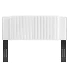 Modway - Zahra Lit plateforme Queen en velours haute performance avec capitonnage vertical et pieds en bois et Manchons en métal doré - Blanc-Capacité de poids de la caisse : 800 lb
