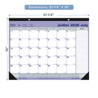 Blueline 13 Months Monthly Academic Desk Pad - July to July - 21 1/4" L x 16" W - Bilingual-One month per sheet, one block per day
