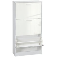 HOMCOM Narrow Shoe Storage Cabinet with 3 Flip Drawers & Adjustable Shelves - High Gloss White-Modern shoe cabinet matches the home furniture of most styles