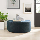 Modway - Callum Gros tissu rond tissé de 38" en bruyère Rembourré Ottoman - Heathered Weave Azure-Pieds en plastique