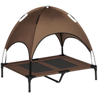 PawHut Portable Dog Cot with Canopy - Coffee-Elevated off the ground for comfort and to allow airflow on all sides 