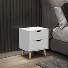 HOMCOM - Table de nuit moderne avec 2 tiroirs et pieds en bois - blanc-Fonctionne bien comme table de chevet, table d’appoint pour canapé, ou petit organiseur pour les petites pièces 