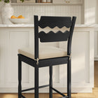 Modway - Jax Bois de chêne Tabouret de bar avec dossier ondulé en rasoir et coussin in Lin noir-Coussinets de pied non marqués