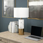 Hudson&Canal - Lampe de table Liana 61 cm de haut avec abat-jour en tissu - Marbre/laiton/blanc-Conçu pour une ampoule à incandescence de 60 W - ampoule LED de 9 W, ampoule fluorescente (CFL) de 13 W ou ampoule LED à ballast automatique de 9 W, ampoule à culot E26, ampoule non incluse