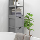 Kleankin Narrow Freestanding Bathroom Linen Tower Cabinet - Grey-Anti-tip design ensures safety  
