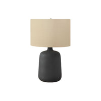 Monarch Specialties 24" H Contemporary Table Lamp - Black Ceramic / Beige Shade-Designed in a vase-like shape, this textured black ceramic 24"h table lamp topped with a beige linen drum shade and finished with a silver finial on top, brings fashionable, sophisticated style to any contemporary living room, bedroom, or office