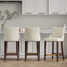 Manhattan Comfort - Shubert tabouret de bar moderne en similicuir 22,64" - ivoire - lot de 3-Cadre en bois de hêtre massif avec une finition foncée riche - dispose d’une plaque de pied en métal doré