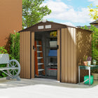 Abri de jardin Outsunny 7' x 4' x 6' avec kit de fondation en acier et double porte - Jaune-Construction robuste avec des parois nervurées renforcées et un kit de fondation  

