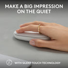 Logitech Pebble Mouse 2 M350s Slim Bluetooth Wireless Mouse - Portable - Lightweight - Customizable Button - Off-white-Make a Big Impression on the Quiet: Let your work speak louder than your clicks, Pebble Mouse 2 M350s is a quiet mouse with Silent Touch Technology that removes 90% click noise 
