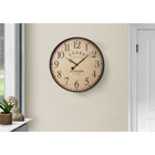 Monarch Specialties Clocks 20" Round Clock Antique Brown -Clear glass surface with easy to read numerical display against a nostalgic grand central station printed background, evoking the charm of train travel