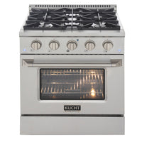 Kucht 30" KDF Series Pro Style Natural Gas Dual Fuel Range - Stainless Steel-Extra-large convection oven with 4.2 cu. ft. capacity, featuring a 5-rack configuration and oversized oven window for enhanced visibility and flexible cooking