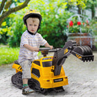 Aosom 3-in-1 6V Electric Ride-On Excavator, Bulldozer and Road Roller - Yellow-PP wheels for smooth riding on concrete roads, asphalt roads and brick roads 