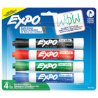 Expo Low Odour Dry Erase Markers - Chisel Tip - Assorted Colours - 4 Pack-Better erasing ink! One swipe and it’s gone. Compared overall to previous version of EXPO markers. Results vary based on surface