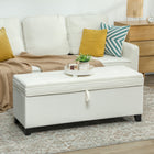 HOMCOM - Banc coffre de rangement en lin 47 po - blanc crème-Assise capitonnée à boutons, tissu raffiné pour un aspect élégant 