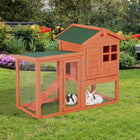 PawHut - Clapier à lapin en bois résistant aux intempéries 48 po avec toit incliné et enclos extérieur rouge-Fabriquée en bois de sapin massif et fils d’acier pour une solidité et une durabilité supérieures 