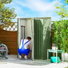Outsunny Metal Garden Tool Shed with Sloped Roof - Light Green-Corrugated steel frame with a weather-resistant top coat for suitability outdoors 