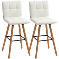 HOMCOM Upholstered Kitchen Bar Stools with Wood Legs - White - 2 Pack-Packaged in a set of 2, the bar chair is great for sitting back and having a cozy drink with a companion
