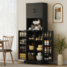 HOMCOM 71.5" H Tall Pantry Cabinet with Spice Racks - Black-Suitable for kitchens, dining rooms, or laundry areas 