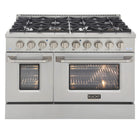 Kucht 48" KDF Series Pro Style Propane Gas Range - Stainless Steel-Cook and bake like a pro with 2 separate ovens with large oven windows, the main is a heavy-duty blue porcelain oven with 4.2 cu. ft. of capacity while the additional side oven has 2.5 cu. ft