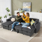 HOMCOM - Canapé-lit dormeuse en velours côtelé en forme de U avec méridienne de rangement - gris charbon-Construit avec un cadre en acier robuste, supportant jusqu’à 880 lb (400 kg) en toute sécurité 