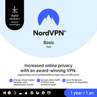 NordVPN Basic VPN Service Subscription - 1 Year - 10 Devices [Digital Download]-Valid email address must be provided at checkout