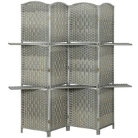 HOMCOM 4 Panel Freestanding Room Divider with Shelves for Bedroom - Grey-Instantly divides your space to create privacy and a calm, focused atmosphere 
