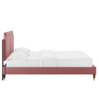 Modway - Novi Lit King en velours haute performance avec pieds en bois et manchons en métal doré - Vieux rose-Pieds en bois avec manchons en métal doré