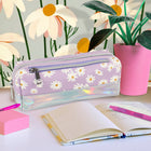 Fashion Stationery Daisy Iridescent Panel Pencil Case - 8.26" L x 2.75" W x 3.54" H - Lilac & Iridescent-Body Material: PU