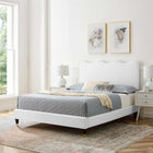 Modway Current Performance Velvet Full Platform Bed with Wood Legs and Gold Sleeves - White-Stain-Resistant Performance Velvet