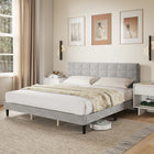 HOMCOM King Size Upholstered Platform Bed Frame with Headboard - Grey-6.3" (16 cm) under-bed space for storage and easy cleaning
