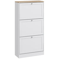 HOMCOM Modern Shoe Cabinet with 3 Flip Drawers for 12-18 Pairs - White-Three flip drawers store 12-18 pairs of shoes with max size CA 11