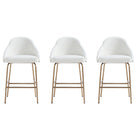 Manhattan Comfort Gracie 22" Modern Leatherette Upholstered Counter Stool - White and Gold - 3 Pack-Modern Counter Stool with Backseat Perfect for Bar and Kitchen Use. Set of 3