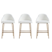 Manhattan Comfort - Gracie tabouret de comptoir moderne de 22" en similicuir blanc et or, lot de 3-Tabouret de comptoir moderne avec siège arrière parfait pour une utilisation au bar et dans la cuisine. Ensemble de 3