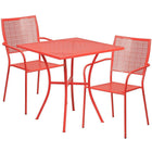 Table de jardin carrée de 28 po en acier corail et 2 chaises au dossier carré, intérieur/extérieur [CO-28SQ-02CHR2-RED-GG]-Ensemble comprenant 1 table et 2 chaises