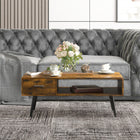 HOMCOM Coffee Table with Storage and Drawer - Rustic Brown-Fits living room, study room, waiting room, bedroom, or dorm