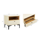 Manhattan Comfort Amara 39.4" Modern Nightstand 2-Piece Set - Cream/Natural Oak-Features Internal Framed Open Cubby with Black Metal Legs for Design and Durability