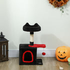 PawHut - Arbre à chat gothique 28 po avec lit supérieur en peluche - rouge et noir-Construit avec une base large et des panneaux épais pour une stabilité supérieure sans vacillement 