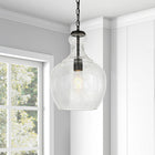Hudson&Canal - Suspension Verona de 28 cm de large avec abat-jour en verre, - Bronze noirci/grainé-Dimensions du produit : 11" L x 11" l x 15" H