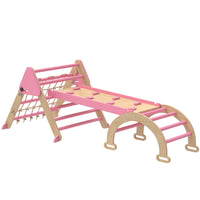 Qaba 8-in-1 Foldable Pikler Triangle Set with Arch, Ramp and Ladder - Pink-Features a triangle, arch and ramp for 8 imaginative play setups 