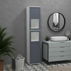 Kleankin - armoire de salle de bain 75 po de haut avec deux placards et portes en verre mat - blanc et gris-Les portes en verre trempé mat ajoutent de l'élégance à votre salle de bain et protègent également votre intimité 