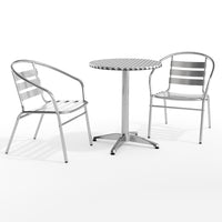 Flash Furniture 23.5" Round Aluminum Indoor-Outdoor Table Set with 2 Slat Back Chairs-Table and Chair Set