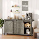 HOMCOM Farmhouse 59.8" L Sideboard Buffet Cabinet with Storage - Distressed Light Grey-Two three-level adjustable shelves accommodate items of various sizes